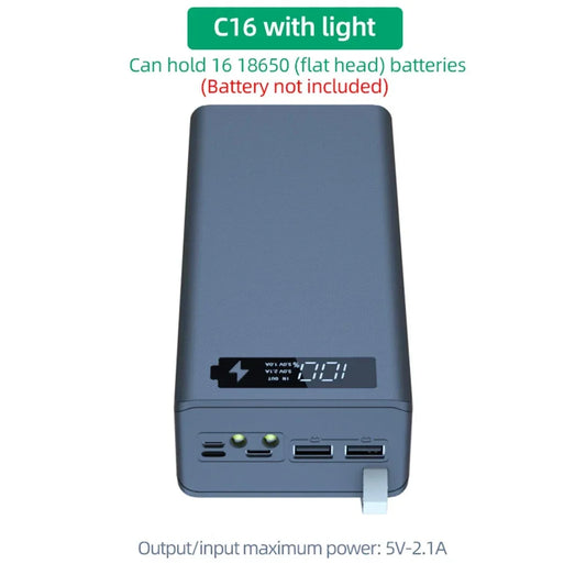 16*18650 Power Bank Case C16 USB Welding Free Power Bank Case Detachable Portable QC 3.0 PD DIY Shell Housing for Powerbank