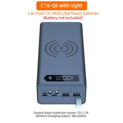 16*18650 Power Bank Case C16 USB Welding Free Power Bank Case Detachable Portable QC 3.0 PD DIY Shell Housing for Powerbank